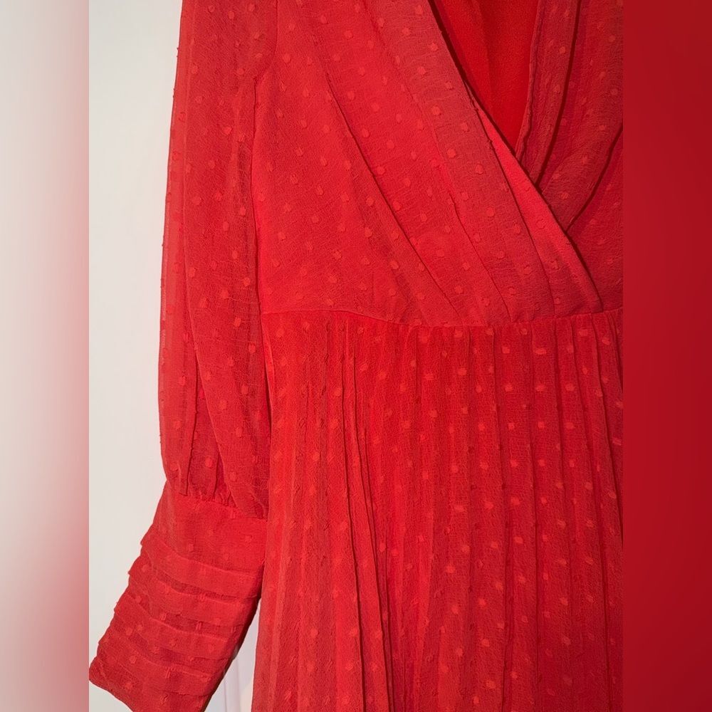 ASOS Design Red Swiss Dot Pleated Mini Dress | US 8 | Wrap V Neck - Picture 5 of 7